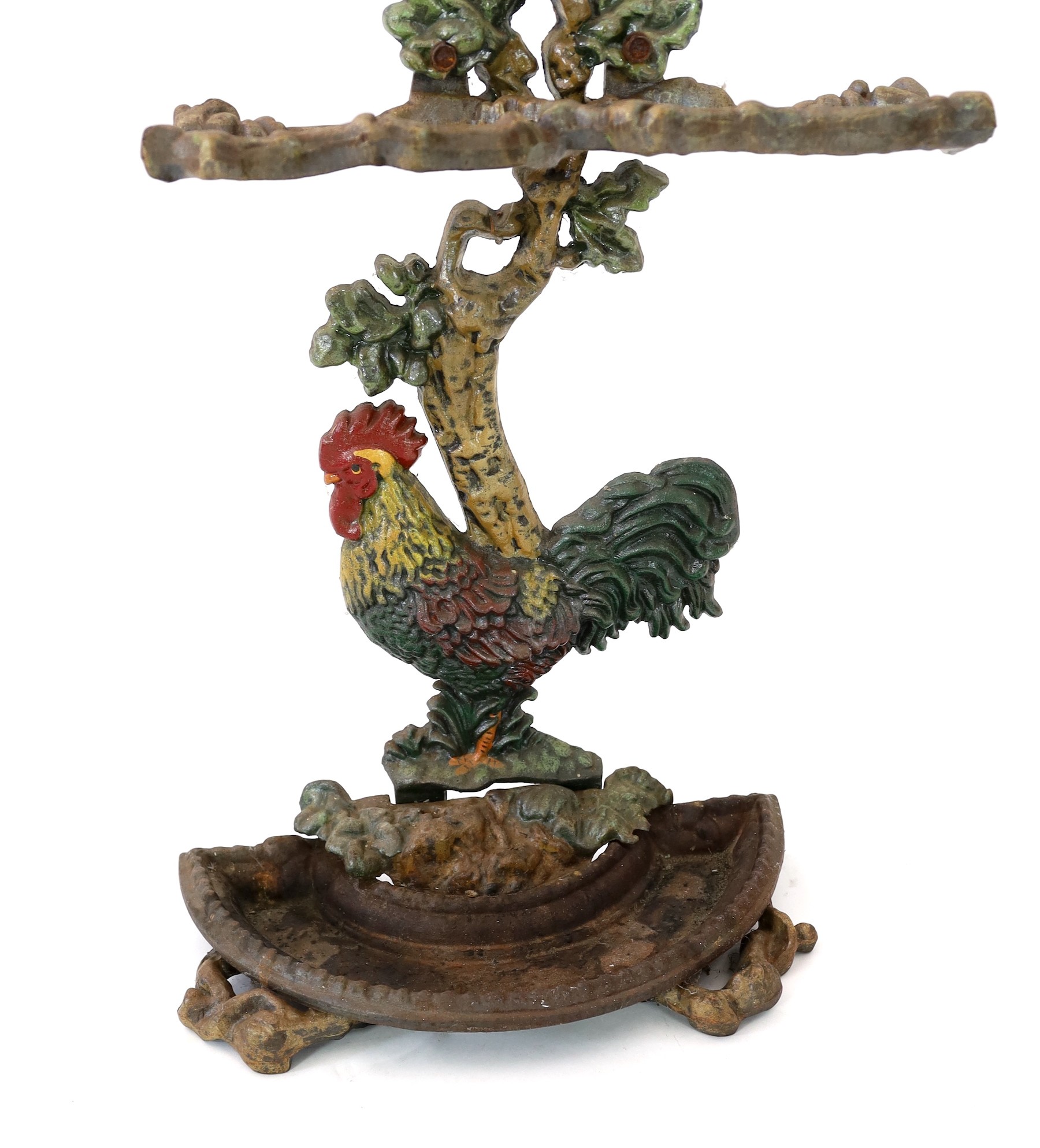 An early 20th century cast iron ‘cockerel’ stick stand, 67cm